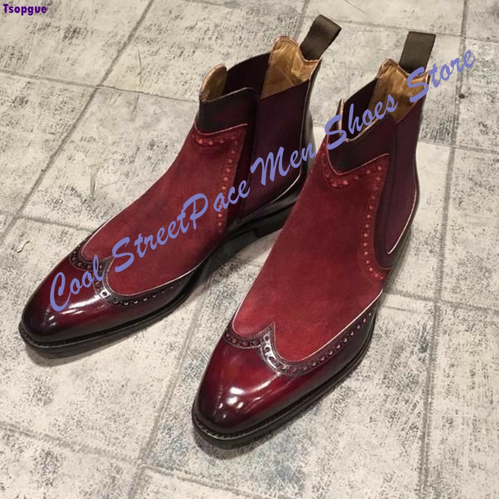 Leather Shoe Polish - أحذية تشيلسي رجالية كلاسيكية باللونين الأحمر